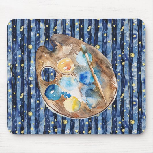 Starry Sky Blue Peach Yellow Paint Mousepad (Vorne)