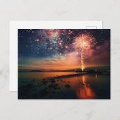Starry Sky Fireworks Over Beach Postkarte (Vorne/Hinten)