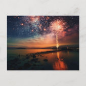 Starry Sky Fireworks Over Beach Postkarte (Vorderseite)