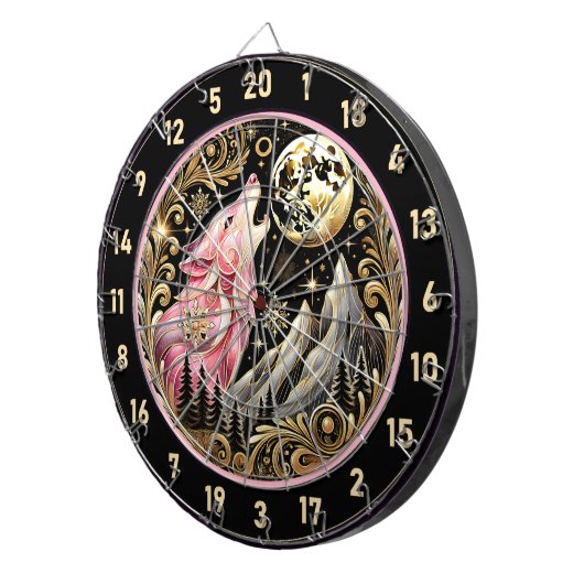 Starry Sky Frames Lone Pink Wolf Dartscheibe (Vorderseite rechts)