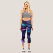 Starry Sky Galaxy Blue & Lila Capri Leggings (Vorderseite)