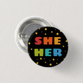 Starry Sky Regenbogenbriefe Sie Ihre Trans Pronoun Button (Vorne & Hinten)