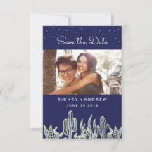 Starry Sky und Cactus Navy Foto Save the Date