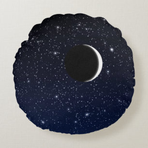 Starry Sky und Crescent Moon, Midnight Blue Rundes Kissen