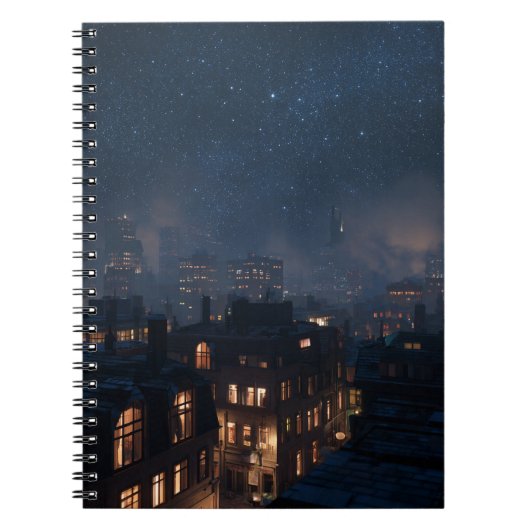Starry Skyline Cosy City Night Notebook Notizblock (Vorderseite)