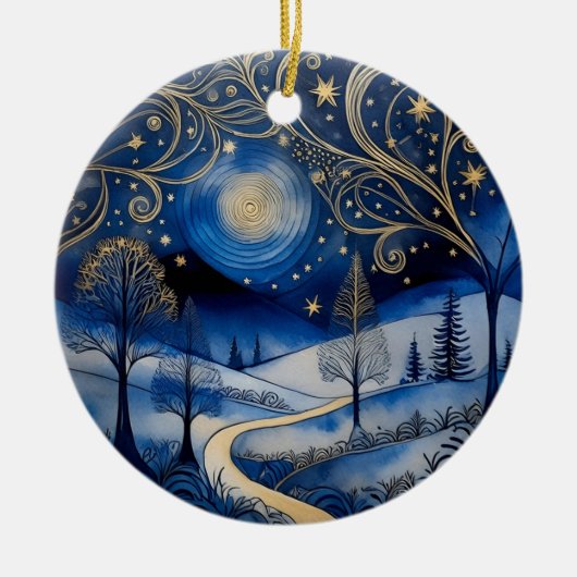 Starry Snowy Night Personalisiert Ornament (Vorne)