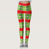 Starry Snowy Red Green White Horizontal Streifen Leggings (Vorderseite)