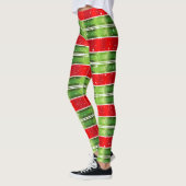 Starry Snowy Red Green White Horizontal Streifen Leggings (Links)