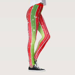Starry Snowy Red Green White mit vertikalen Streif Leggings