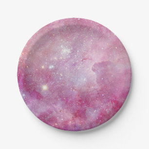 Starry Space Light Pink Watercolor Stars Galaxie Pappteller