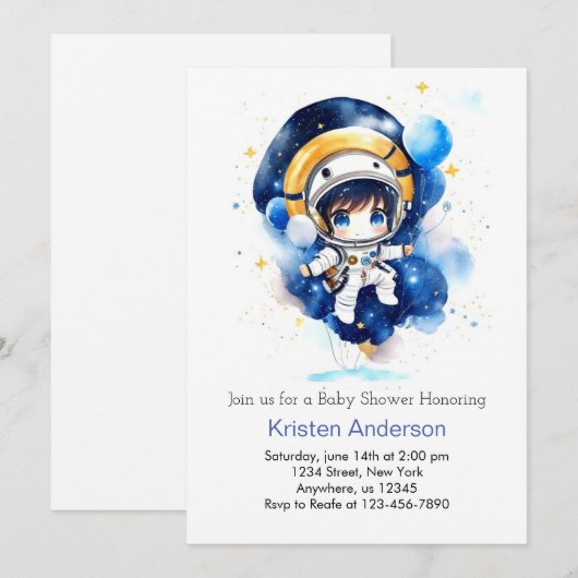 Starry Space Magic Boy Babydusche Einladung (Vorne/Hinten)