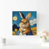 Starry Spring Bunny Clock Quadratische Wanduhr (Zuhause)