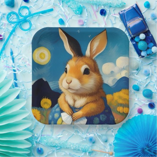 Starry Spring Bunny Paper Plate Pappteller (Party)