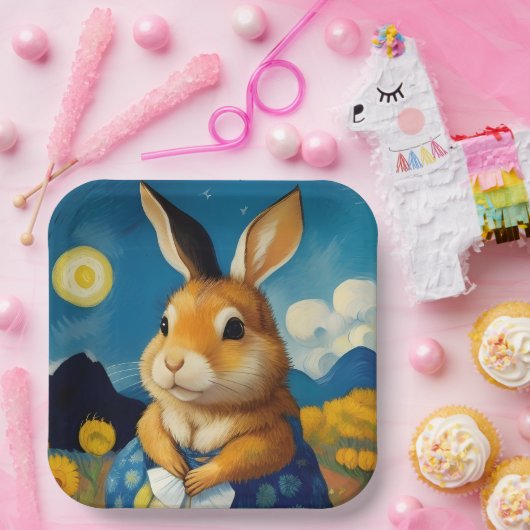 Starry Spring Bunny Paper Plate Pappteller (Party)