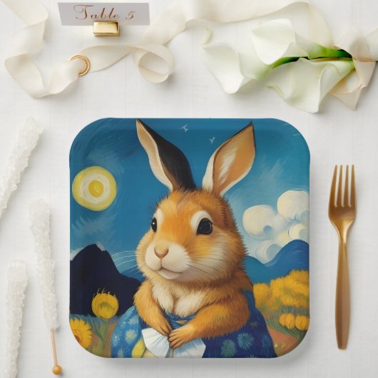 Starry Spring Bunny Paper Plate Pappteller (Hochzeit)