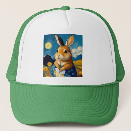 Starry Spring Bunny Trucker Hat Truckerkappe (Vorderseite)