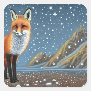 Starry Starry Night Storybook Fox Quadratischer Aufkleber