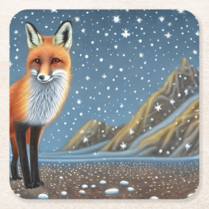 Starry Starry Night Storybook Fox Rechteckiger Pappuntersetzer