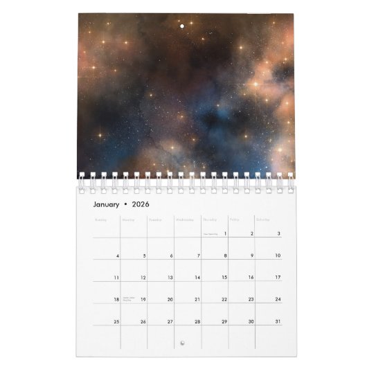 Starry Stars Weltraum Galaxie Blaues Schwarzes Mus Kalender (Jan 2026)