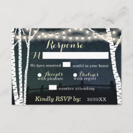 Starry String Light Birch Tree Wedding RSVP Cards Karte