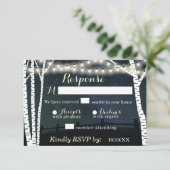 Starry String Light Birch Tree Wedding RSVP Cards Karte (Stehend Vorderseite)