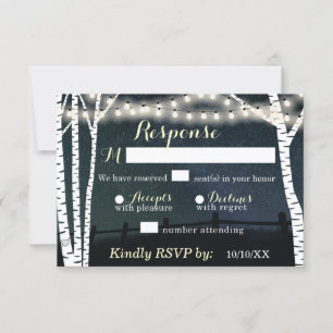 Starry String Light Birch Tree Wedding RSVP Cards Karte
