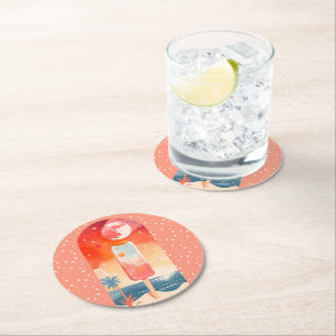 Starry Summer Tropical Night Runder Pappuntersetzer