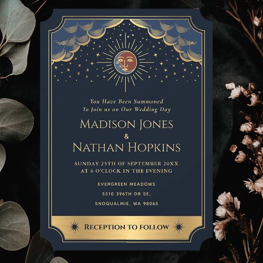 Starry Sun Moon Tarot Hochzeit Vintage Einladung