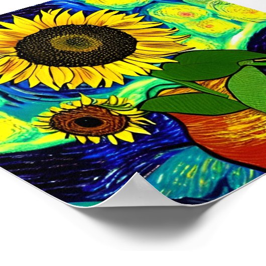Starry Sunflower Night Poster (Ecke)