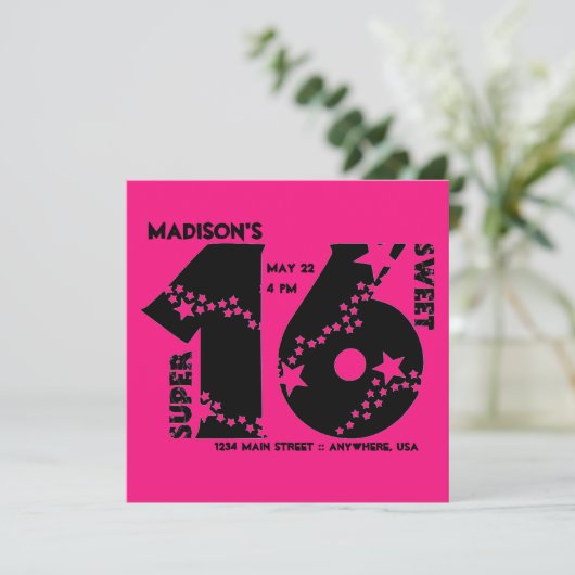 Starry Super Sweet 16 Einladung (Stehend Vorderseite)