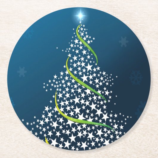 Starry Swirling Christmas Tree on Blue Runder Pappuntersetzer (Vorderseite)
