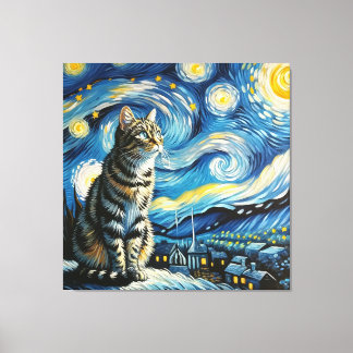 Starry Tabby Cat Portrait - Portrait für Haustiere Leinwanddruck