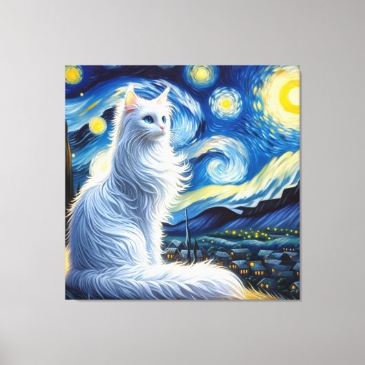 Starry Turkish Angora Cat Portrait - Haustier Port Leinwanddruck (Vorderseite)