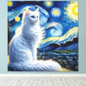 Starry Turkish Angora Cat Portrait - Haustier Port Leinwanddruck (Insitu (Holzboden))