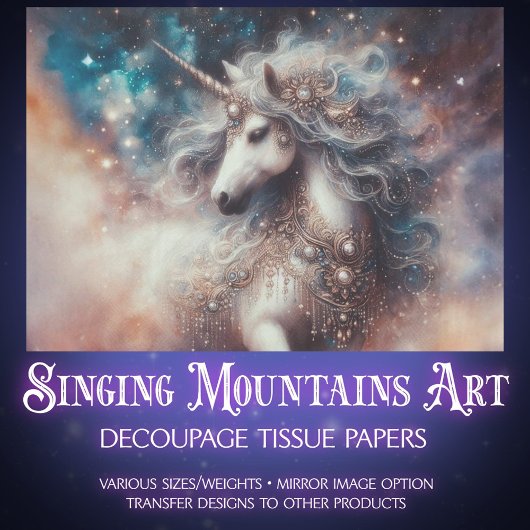 Starry Unicorn Fantasy Art Decoupage Seidenpapier