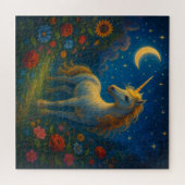 Starry Unicorn Garden - Magisches Nachtpuzzle Puzzle (Horizontal)