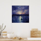 Starry Urban Landscape: Impressionist Night Art Poster (Küche)