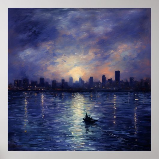 Starry Urban Landscape: Impressionist Night Art Poster (Vorne)