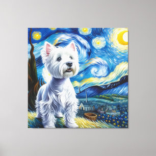 Starry West Highland White Terrier Dog Portrait Leinwanddruck