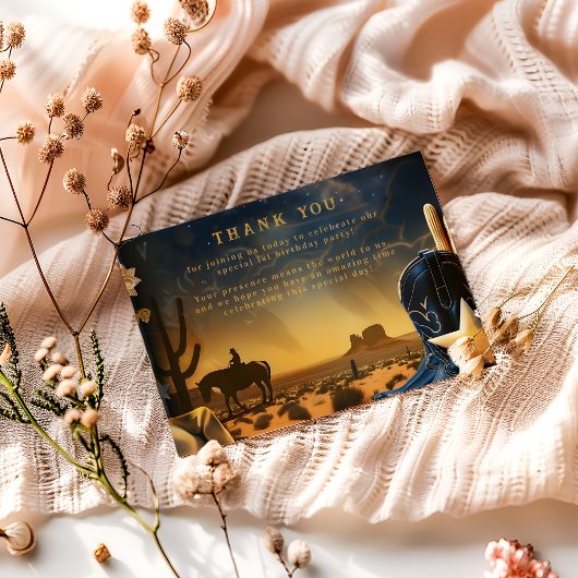 Starry Western Cowboy 1st Birthday Rodeo Dankeskarte