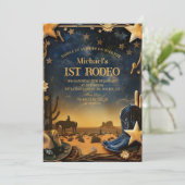 Starry Western Cowboy 1st Birthday Rodeo Einladung (Stehend Vorderseite)