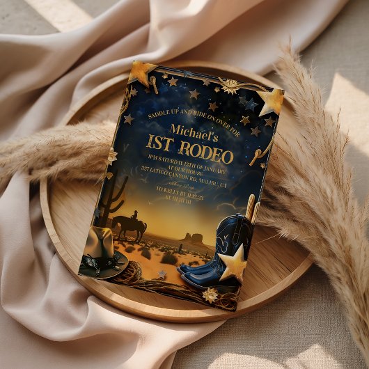 Starry Western Cowboy 1st Birthday Rodeo Einladung