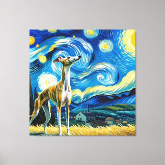 Starry Whippet Dog Portrait - Portrait für Haustie Leinwanddruck