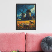 Starry Windmill Meadow Cows Leinwanddruck (Insitu (Wohnzimmer))