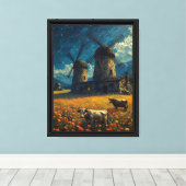 Starry Windmill Meadow Cows Leinwanddruck (Insitu (Holzboden))