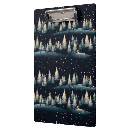Starry Winter Forest Night Clipboard Klemmbrett (Links)