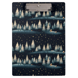 Starry Winter Forest Night Clipboard Klemmbrett