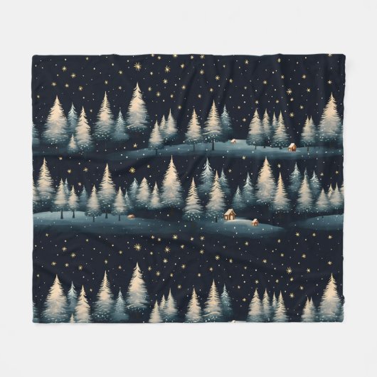 Starry Winter Forest Night Fleece Blanket (Vorderseite (Horizontal))