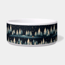 Starry Winter Forest Night Keramik Pet Bowl