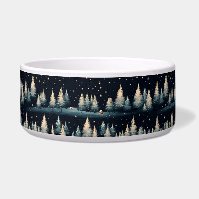 Starry Winter Forest Night Keramik Pet Bowl Napf (Vorderseite)